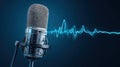The microphone with sound wave illustrates modern audio technology and creativity. AI generated image Royalty Free Stock Photo
