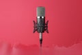 Microphone and sound wave on magenta studio background podcast concept Royalty Free Stock Photo