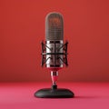 Microphone and sound wave on magenta studio background podcast concept Royalty Free Stock Photo