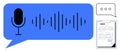Microphone and Voice Waveforms Highlighting Digital Speech-to-Text Process with Document Output Royalty Free Stock Photo