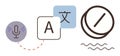 Language Translation Concept with Audio, Text, and Multilingual Symbols Royalty Free Stock Photo
