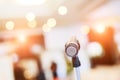 Microphone on stage against blured background of auditorium Royalty Free Stock Photo