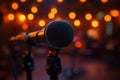 Microphone on stage with bokeh lights awaiting performance Royalty Free Stock Photo