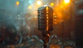 A microphone is on a stand in front of a drum set Royalty Free Stock Photo