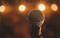 A microphone is on a stand in front of an empty auditorium Royalty Free Stock Photo