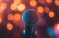 A microphone is on a stand in front of an empty auditorium Royalty Free Stock Photo