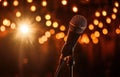 A microphone is on a stand in front of an empty auditorium Royalty Free Stock Photo
