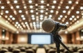 A microphone is on a stand in front of an empty auditorium Royalty Free Stock Photo