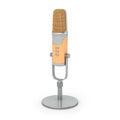 Microphone on stand. Gold and silver materials. 3D rendering.