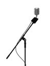 Microphone stand isolated on white. Metal vintage microphone isolated on white background. Classic studio microphone on stand Royalty Free Stock Photo