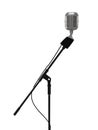 Microphone stand isolated on white. Metal vintage microphone isolated on white background Royalty Free Stock Photo