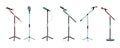 Microphone on stand. Mic instruments for concert stage performance, studio interview recording, broadcasting music audio