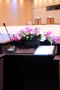 Microphone on stand podium decoration with flower