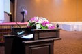 Microphone on stand podium decoration with flower