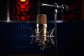 Microphone on stand in recording studio, close-up. Music concept, Modern professional microphone in recording studio, AI Generated Royalty Free Stock Photo