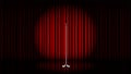 Microphone with stand on stage with red curtain and spot light, vector Royalty Free Stock Photo