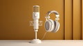 microphone stand and white headphones, ai generated Royalty Free Stock Photo