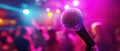 The microphone stands ready for an electrifying performance in a vibrant atmosphere. AI generated image Royalty Free Stock Photo
