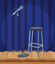 Microphone stool curtain stage stand up comedy show Royalty Free Stock Photo