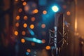 microphone in a studio with spot lights on background Royalty Free Stock Photo