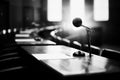 Microphone on a Table in a Conference Room Royalty Free Stock Photo