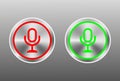 Microphone vector icon set. Air Microphone Button red and green web design. Silver metallic web buttons. Vector illustration Royalty Free Stock Photo