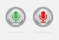 Microphone vector icon set. Air Microphone Button red and green web design. Silver metallic web buttons. Vector illustration Royalty Free Stock Photo