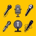 Microphone vector icon set. Vintage mic collection. Royalty Free Stock Photo
