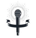 Microphone vector logo or emblem isolated on white, MC rapper or rap battle concept, stand up comic or radio.