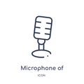 microphone of vintage de icon from tools and utensils outline collection. Thin line microphone of vintage de icon isolated on