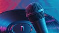 The Microphone and Vinyl. AI generated Royalty Free Stock Photo