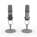 Microphone on white background. 3D rendering. Front and back view.