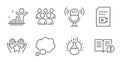 Microphone, Winner and Facts icons set. Group, Chemistry experiment and Video file signs. Vector