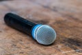 microphone on wood background
