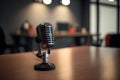 Microphone on a wooden table Royalty Free Stock Photo