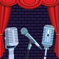 Microphones curtain stage stand up comedy show Royalty Free Stock Photo