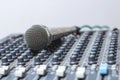 Microphones and mixers on the table