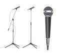 Microphones. Music studio miscellaneous equipment microphone vector realistic photographs of vintage style microphones