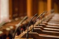 Microphones in the parliament hall Royalty Free Stock Photo