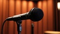 microphones in podcast room selective focus Royalty Free Stock Photo