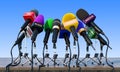 Microphones, press conference or interview concept on the wooden Royalty Free Stock Photo