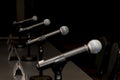 Microphones in press conference room Royalty Free Stock Photo
