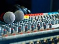 Microphones on the soundmixer in the nightclub Royalty Free Stock Photo