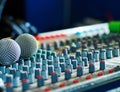 Microphones on the soundmixer in the nightclub Royalty Free Stock Photo