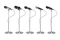 Microphones. Voice amplification audio equipment. Broadcast, concert and interview microphone on stand. Isolated vector Royalty Free Stock Photo