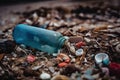 microplastic bottle broken into pieces, surrounded by other plastic debris