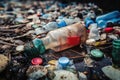 microplastic bottle broken into pieces, surrounded by other plastic debris