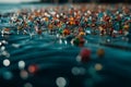 Microplastic particles float in the ocean, water pollution. Save planet concept. Royalty Free Stock Photo