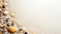 Microplastic particles embedded in wet sand, with small shells and pebbles adding texture, highlight the issue of Royalty Free Stock Photo