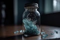 microplastic particles suspended in a clear bottle of water